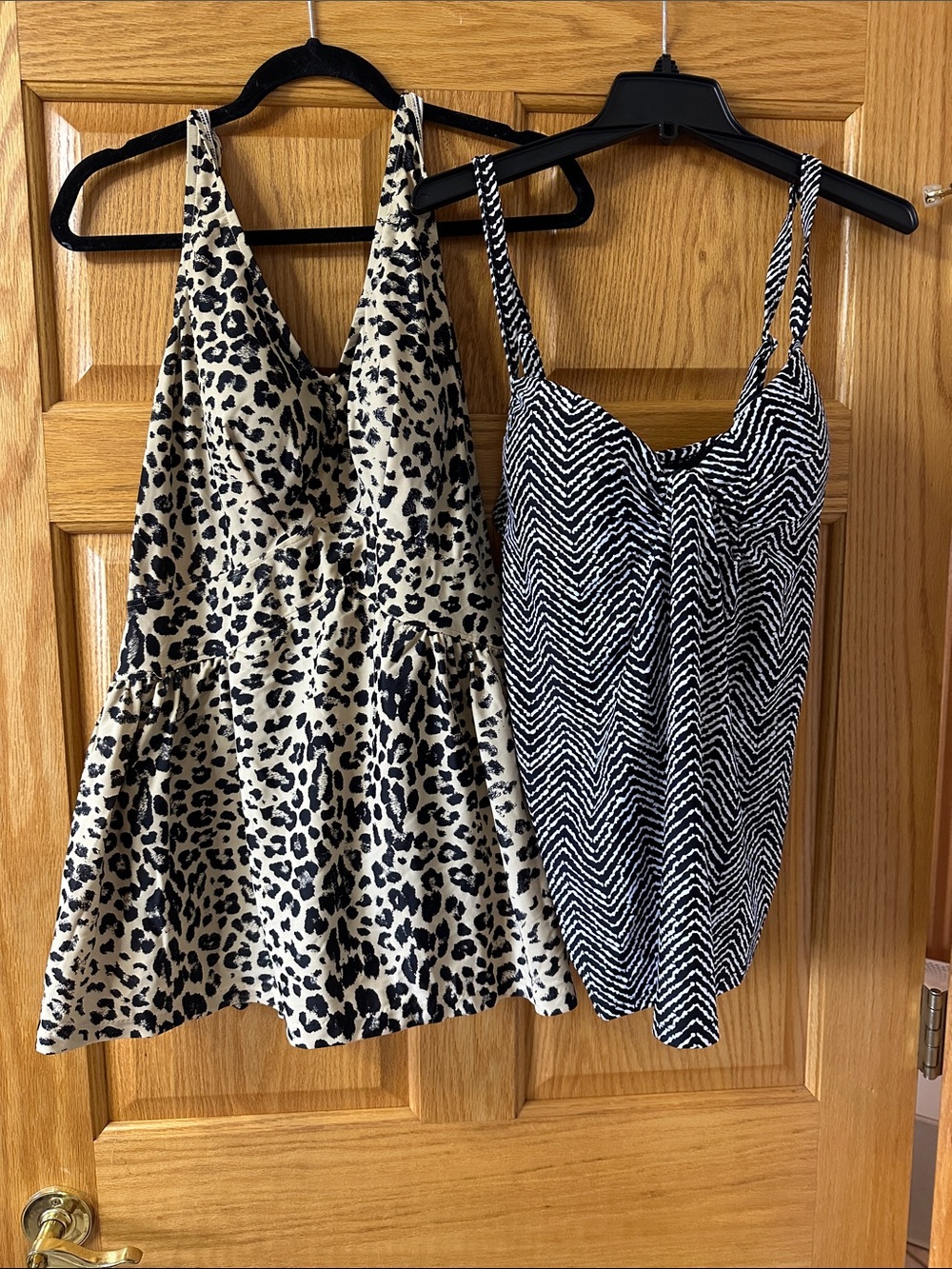 Beige and Black Leopard-Print One-Piece Swimdress